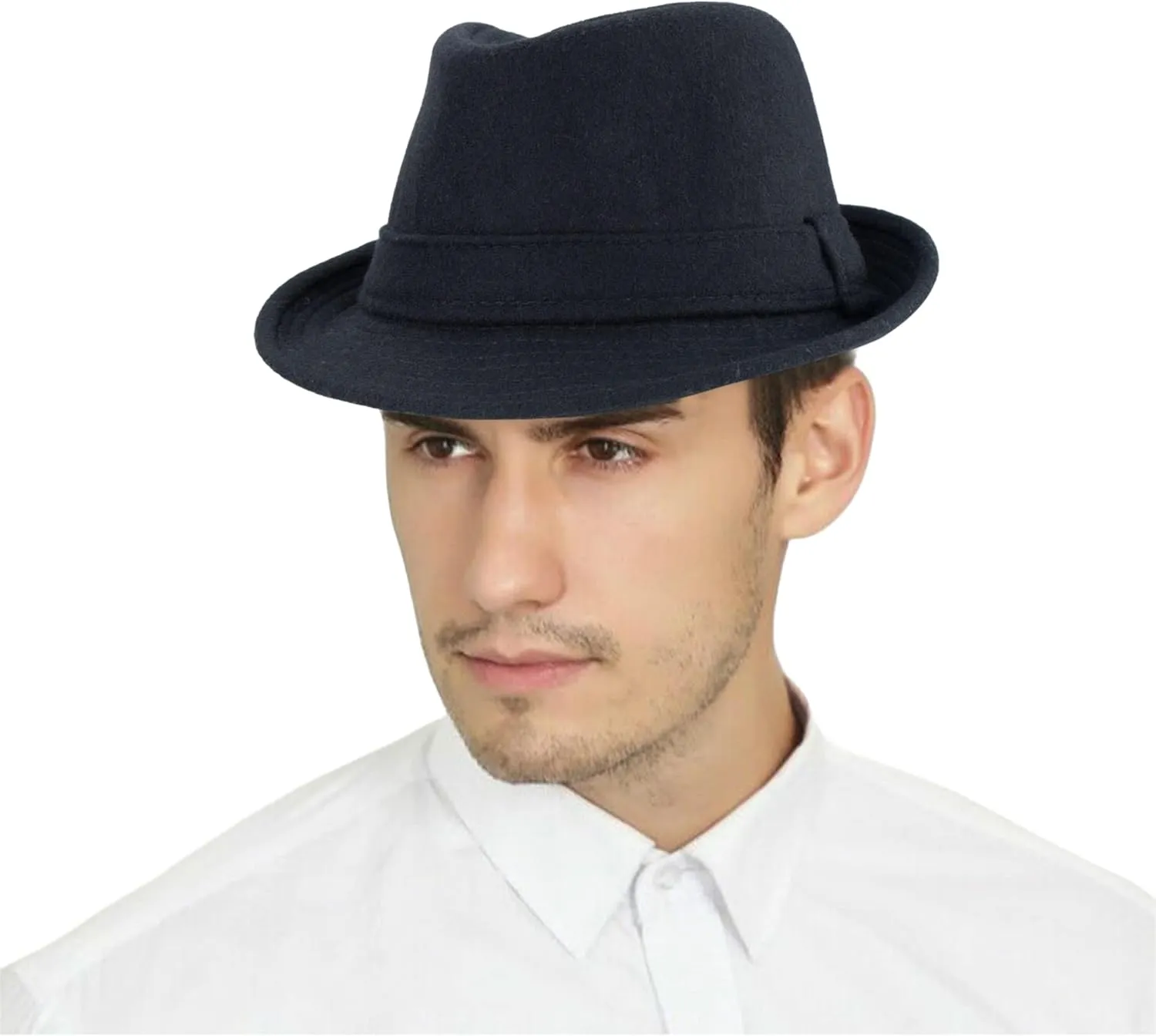 Men Classic Fedora-Hat Felt Manhattan-Gangster-Trilby with Band Unisex Women's Structured Trilby Fedora Hat(Size:S)