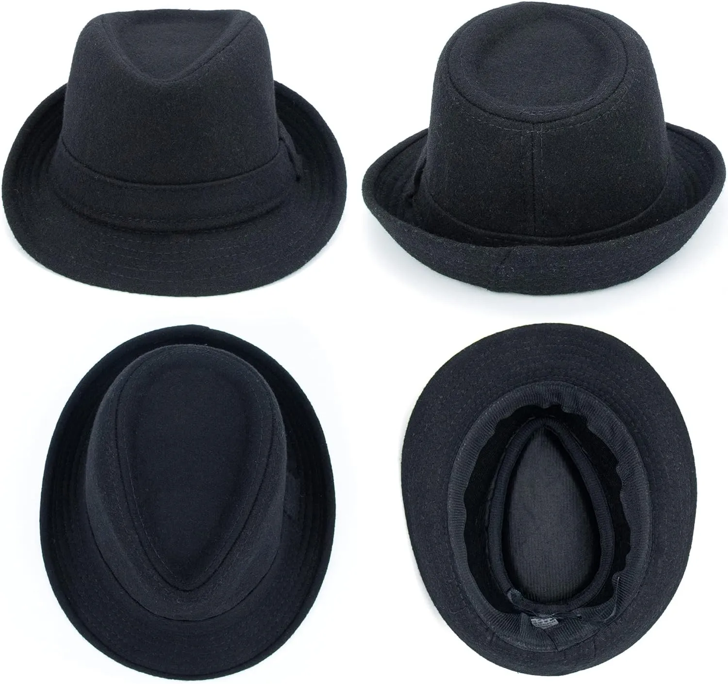 Men Classic Fedora-Hat Felt Manhattan-Gangster-Trilby with Band Unisex Women's Structured Trilby Fedora Hat(Size:S)
