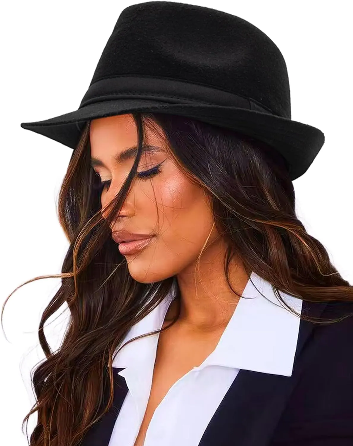 Men Classic Fedora-Hat Felt Manhattan-Gangster-Trilby with Band Unisex Women's Structured Trilby Fedora Hat(Size:S)