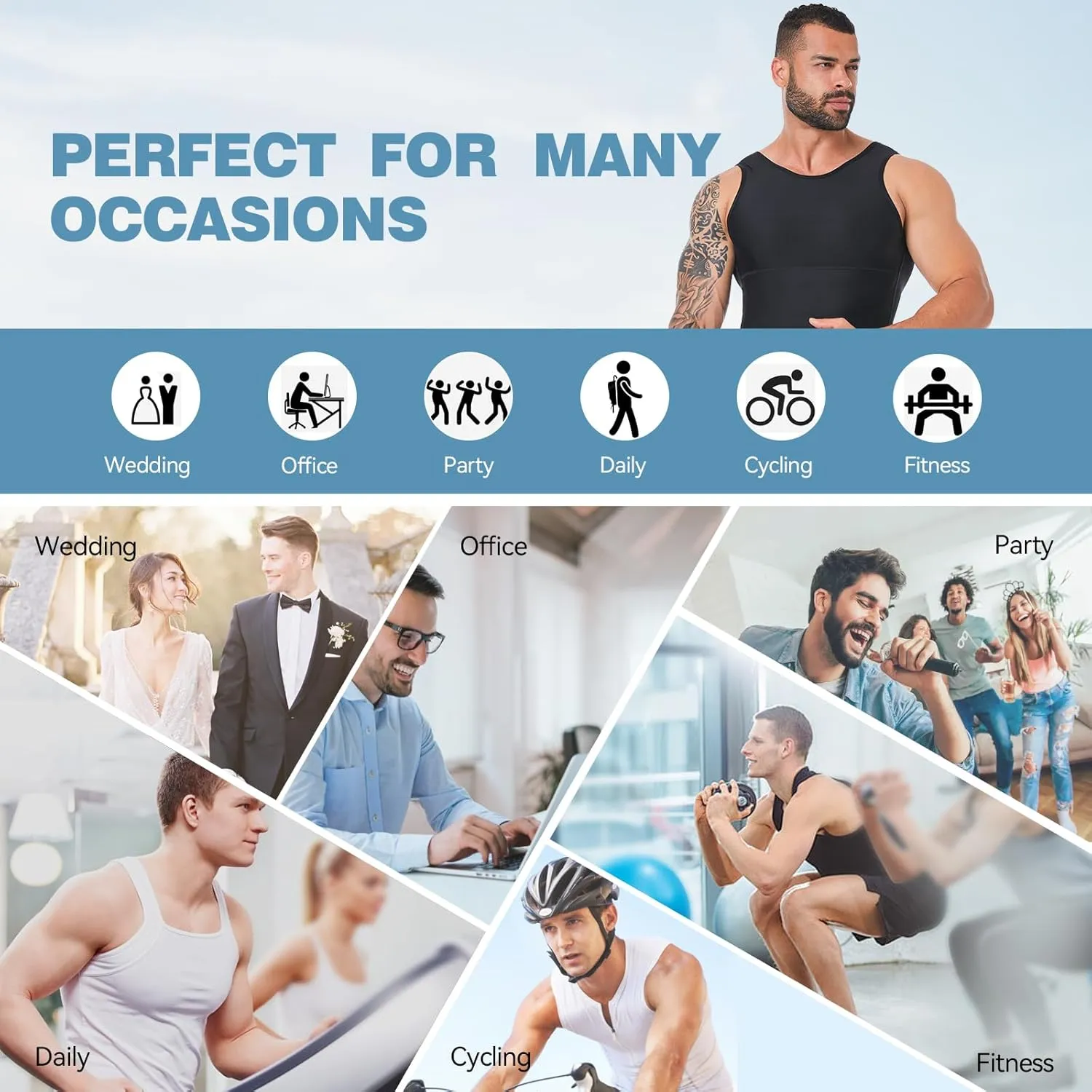 Mens Body Shaper, Compression Shapewear Vest Slimming Undershirt Tank Top, Tummy Control Chest, Hide Gynecomastia