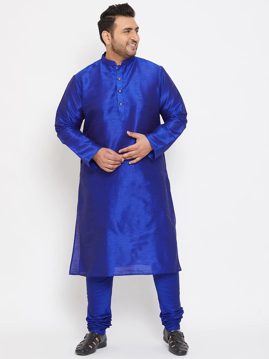 Men's Plus Blue Silk Blend Kurta Pyjama Set - Vastramay