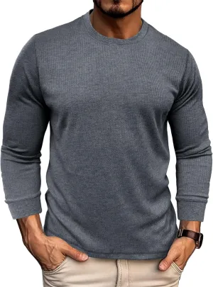 Men's Waffle Basic T-Shirt Long Sleeve Thermal Crew Neck Casual Top Underwear Lightweight Base Layer