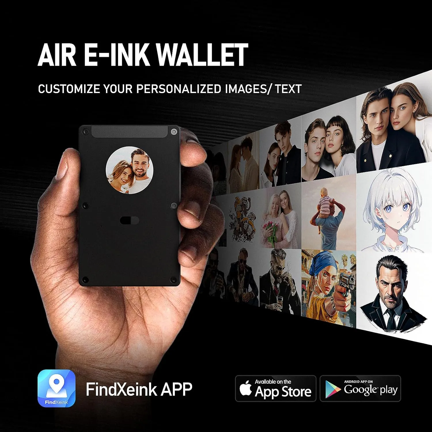 Metal Smart Wallet with E-Ink Display & Built-in Find My Chip(iOS Only), RFID Blocking Minimalist Card Holder for Men, Custom Image/QR via App (iOS & Android), Gift for Husband/Friend