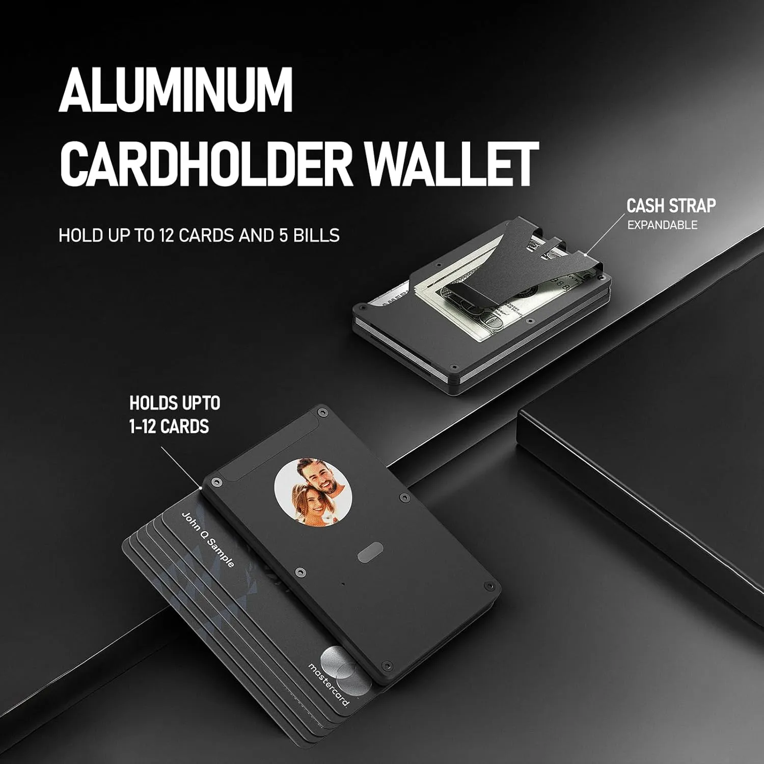 Metal Smart Wallet with E-Ink Display & Built-in Find My Chip(iOS Only), RFID Blocking Minimalist Card Holder for Men, Custom Image/QR via App (iOS & Android), Gift for Husband/Friend