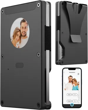 Metal Smart Wallet with E-Ink Display & Built-in Find My Chip(iOS Only), RFID Blocking Minimalist Card Holder for Men, Custom Image/QR via App (iOS & Android), Gift for Husband/Friend