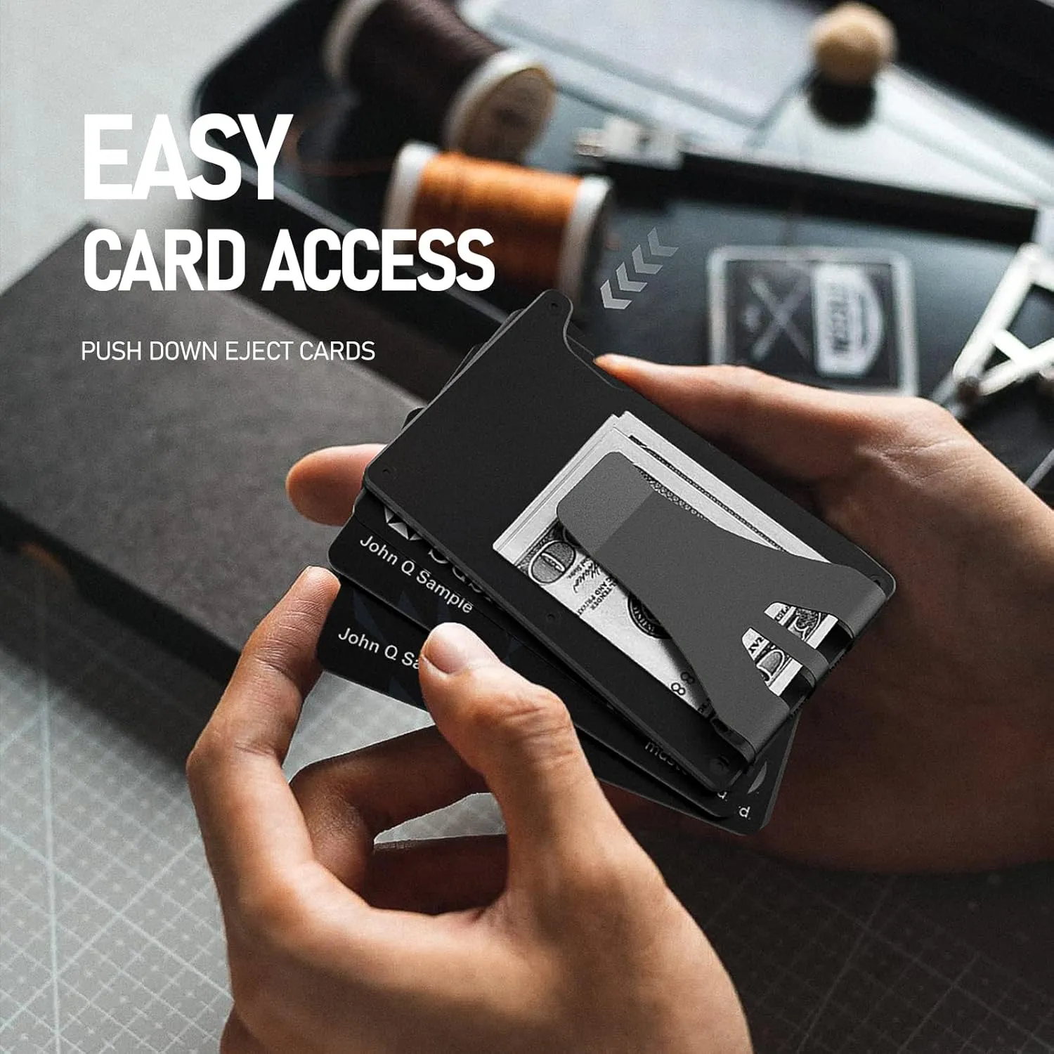 Metal Smart Wallet with E-Ink Display & Built-in Find My Chip(iOS Only), RFID Blocking Minimalist Card Holder for Men, Custom Image/QR via App (iOS & Android), Gift for Husband/Friend