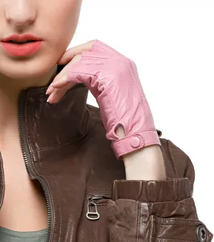 Nappaglo Women Driving Nappa Leather Gloves Half Finger Fingerless Lined Gloves