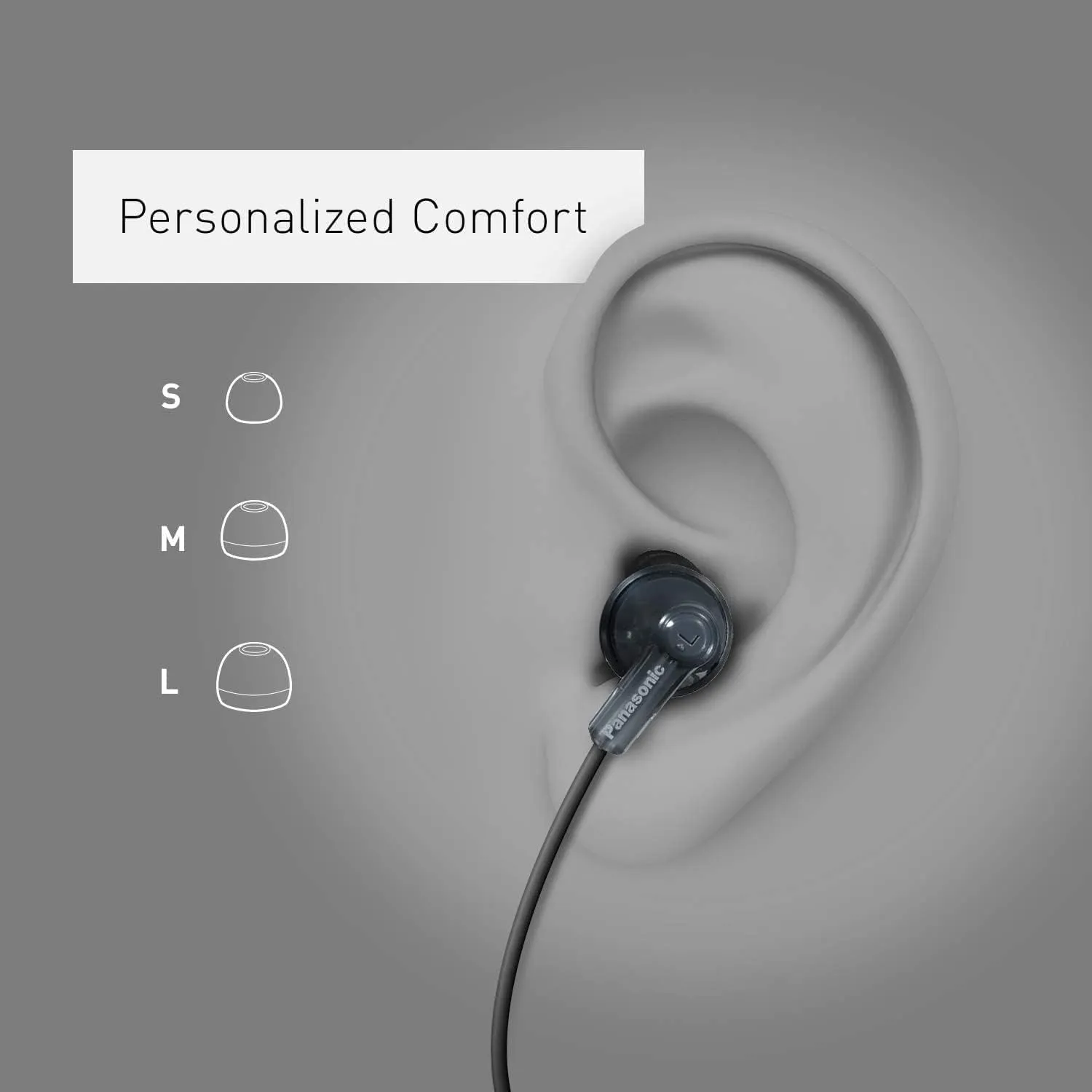 Panasonic ErgoFit Wired Earbuds, In-Ear Headphones with Dynamic Crystal-Clear Sound and Ergonomic Custom-Fit Earpieces (S/M/L), 3.5mm Jack for Phones and Laptops, No Mic - RP-HJE120-A (Blue)