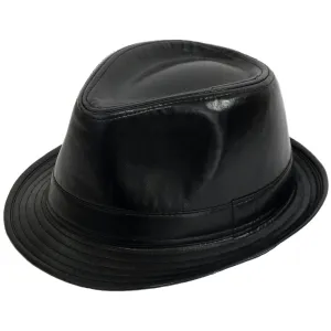 PU Leather Retro Trilby Hat - Black