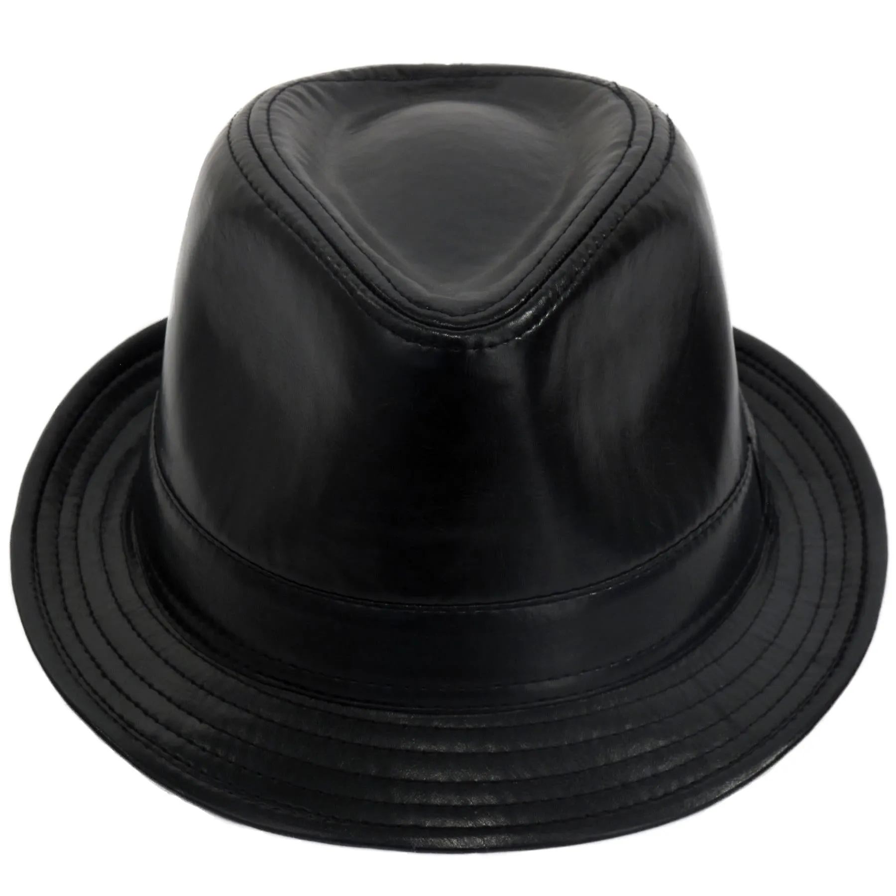 PU Leather Retro Trilby Hat - Black