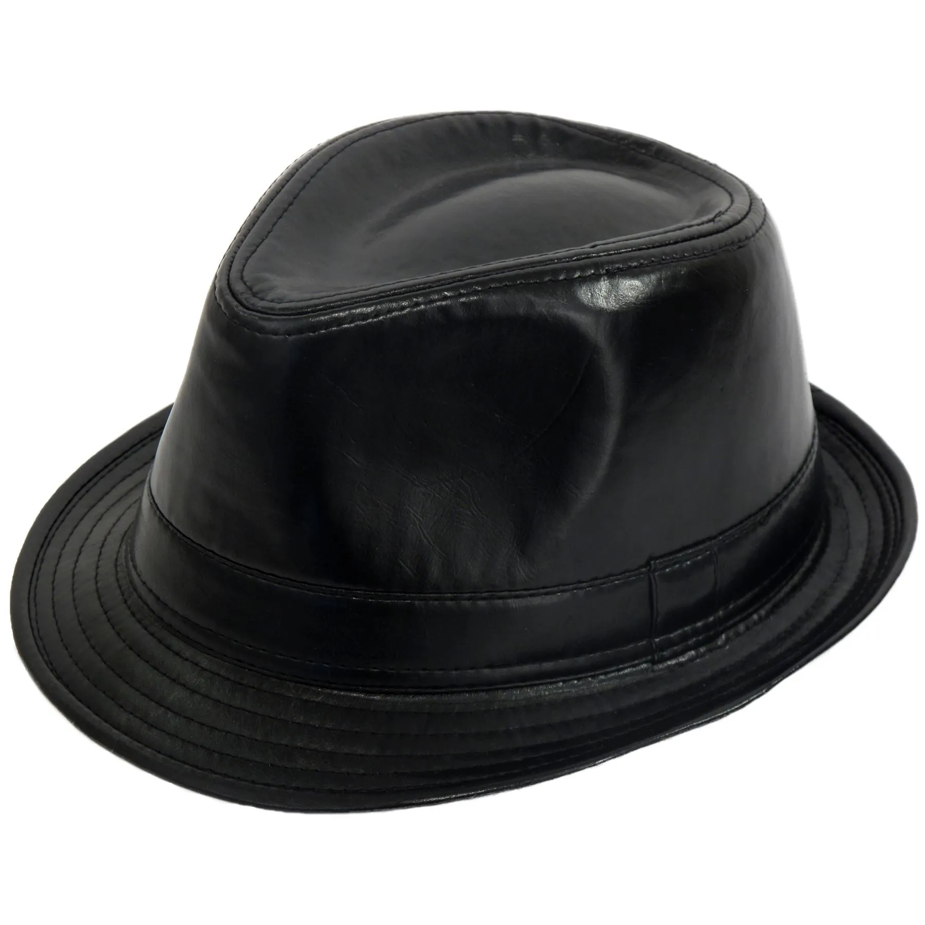 PU Leather Retro Trilby Hat - Black
