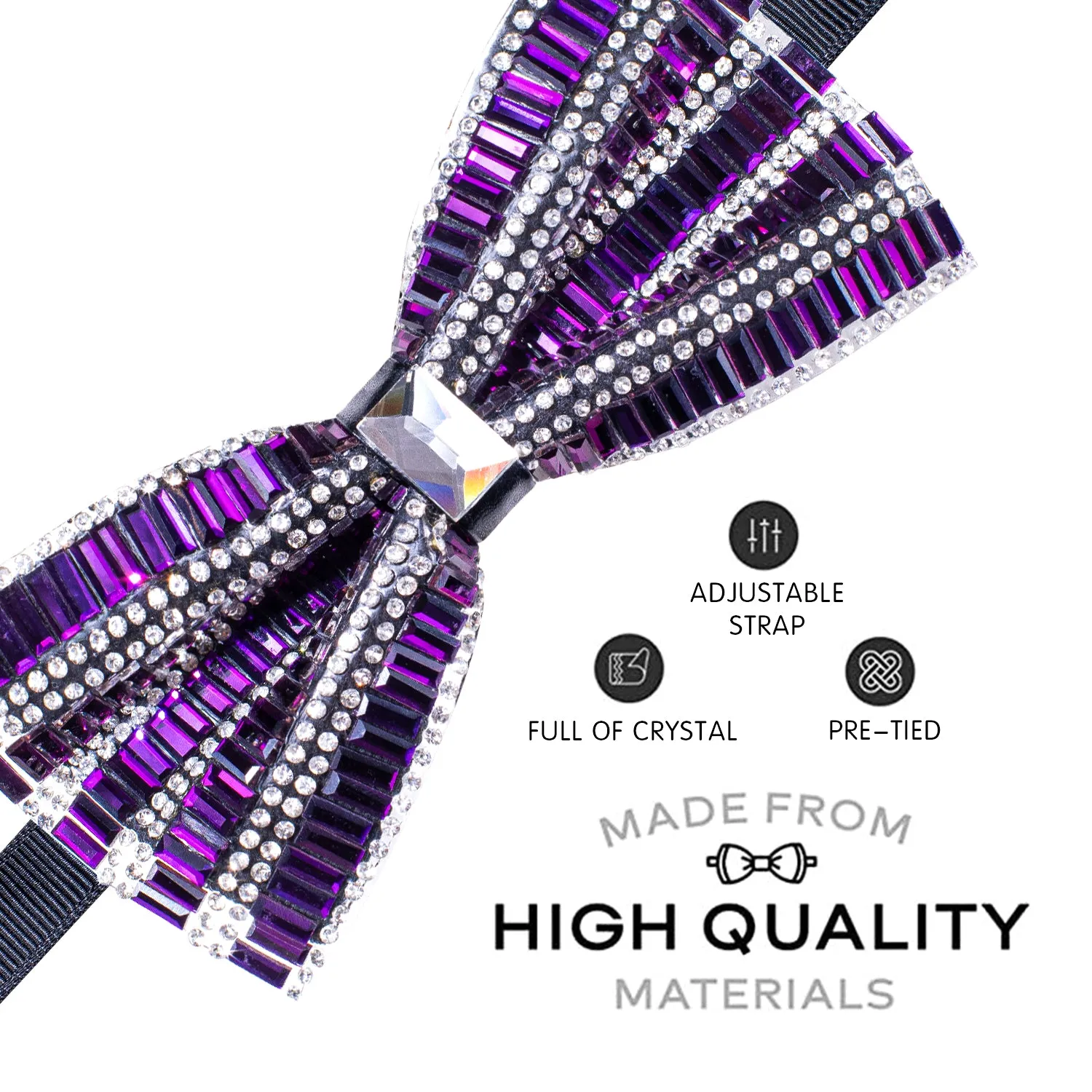 Purple White Shining Rhinestone Pre-tied Adjustable Length Bow Tie