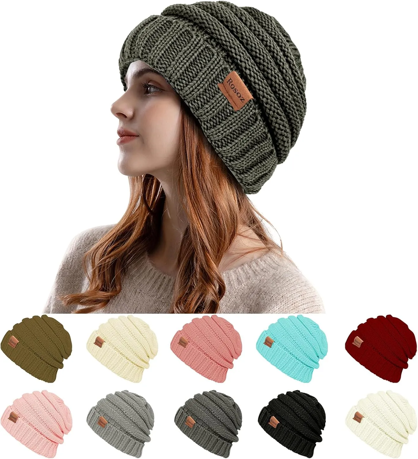 Rosoz Womens Beanies for Winter Slouchy Beanies for Women Knit Warm Winter Hats for Women Thick for Cold Weather