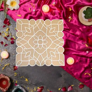 SATYAM KRAFT 1 PCS Reusable MDF Rangoli Mat with Wooden Base. Just Fill It Up with Deepwali,Rangoli color,Flower,Pulses,Stencils Border for Floor Home Decoration,Pooja,Newyear,Diwali,DecorDIY(Shape 6)