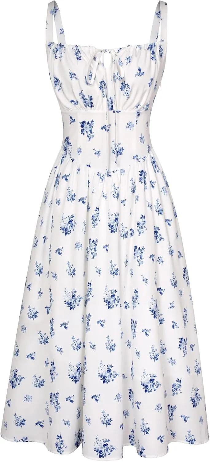 Scarlet Darkness Floral Printed Corset Dress Ruched Bust Cami Dress Flowy Sundress