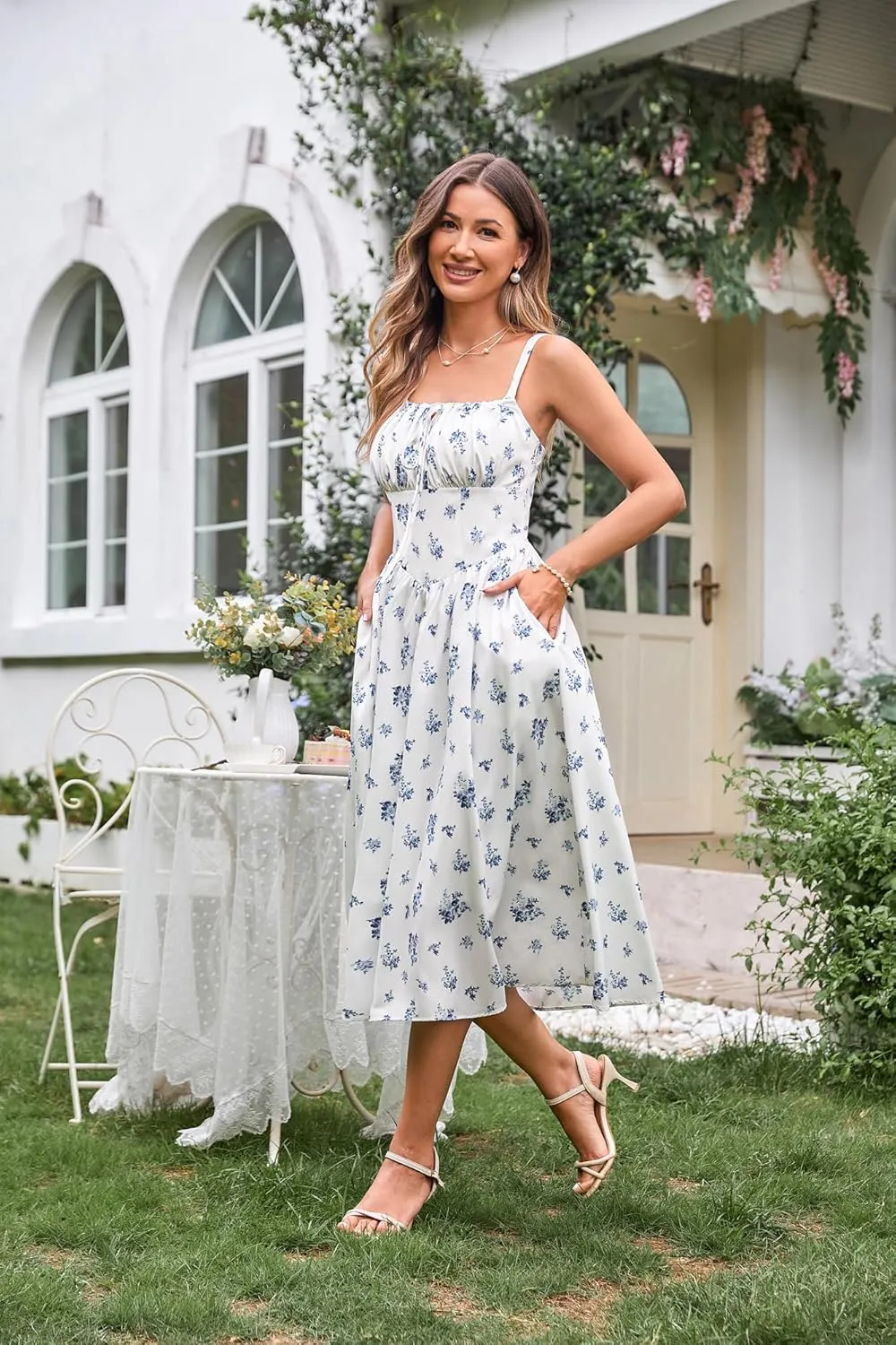 Scarlet Darkness Floral Printed Corset Dress Ruched Bust Cami Dress Flowy Sundress