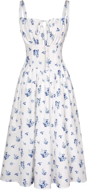Scarlet Darkness Floral Printed Corset Dress Ruched Bust Cami Dress Flowy Sundress
