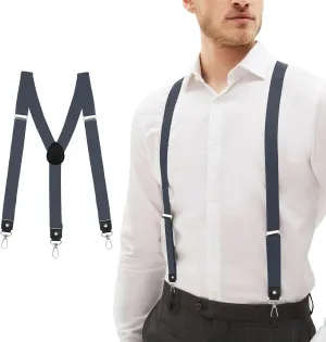 Suspenders for Men & Women, 1 Inch Wide Adjustable Elastic Straps with 3 Swivel Hooks