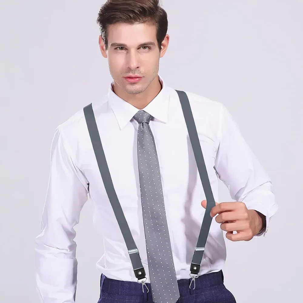 Suspenders for Men & Women, 1 Inch Wide Adjustable Elastic Straps with 3 Swivel Hooks