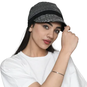 The Headscarves Bamboo Viscose NewBoys Reversible Cap with Printed Gathered Band for Women Black