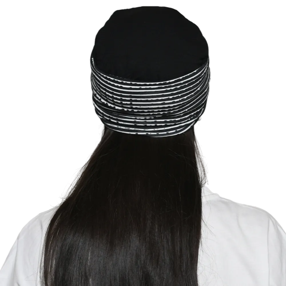 The Headscarves Bamboo Viscose NewBoys Reversible Cap with Printed Gathered Band for Women Black