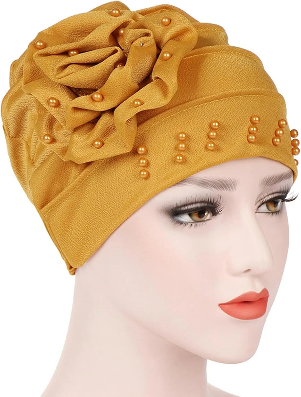Women's Turban Flower Caps Chemo Headwear Cap Vintage Soft Turbans Beanies Headscarf Elastic Headwrap Hat