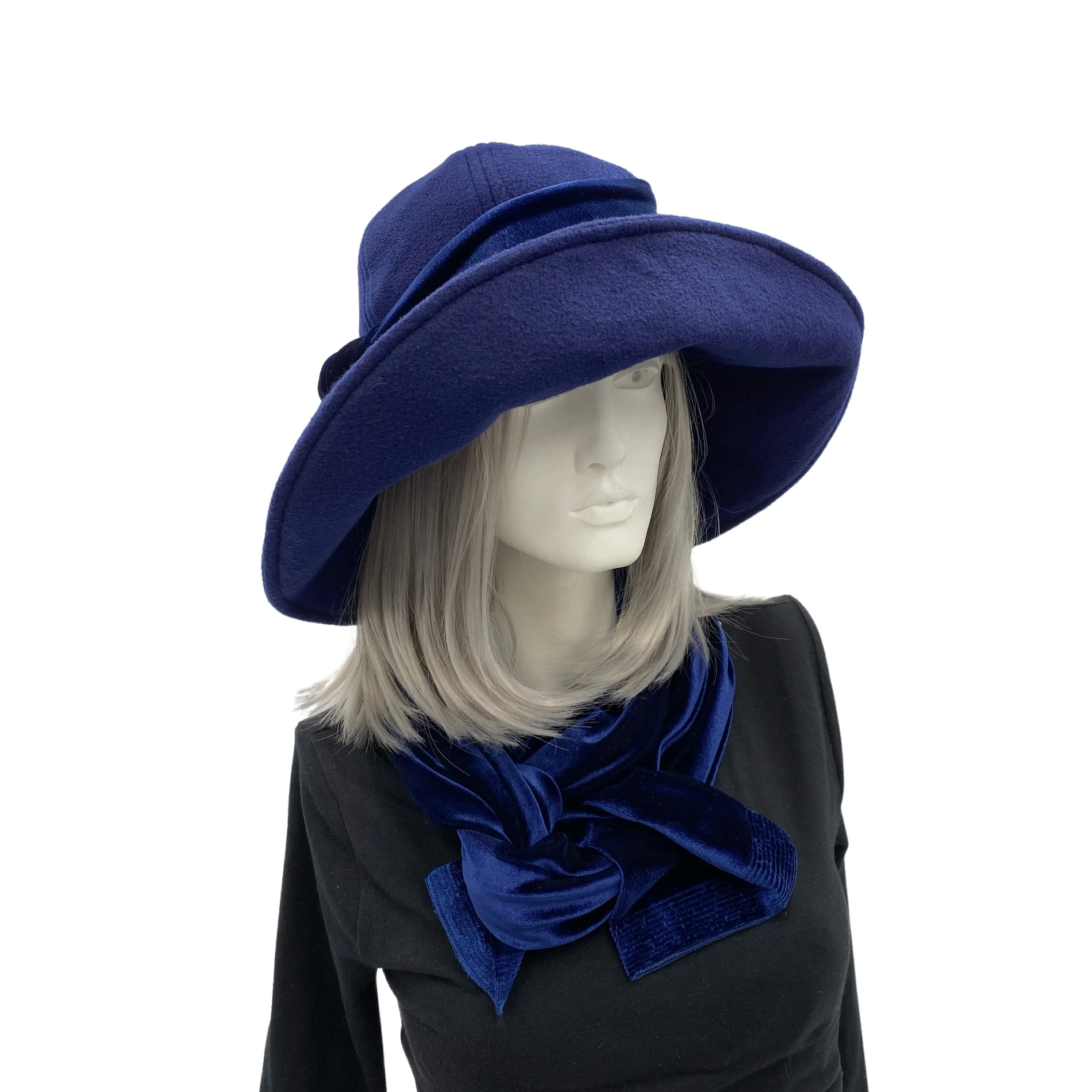 Womens Wide Brim Hat in Warm Fleece with Velvet Hat Band | The Derby