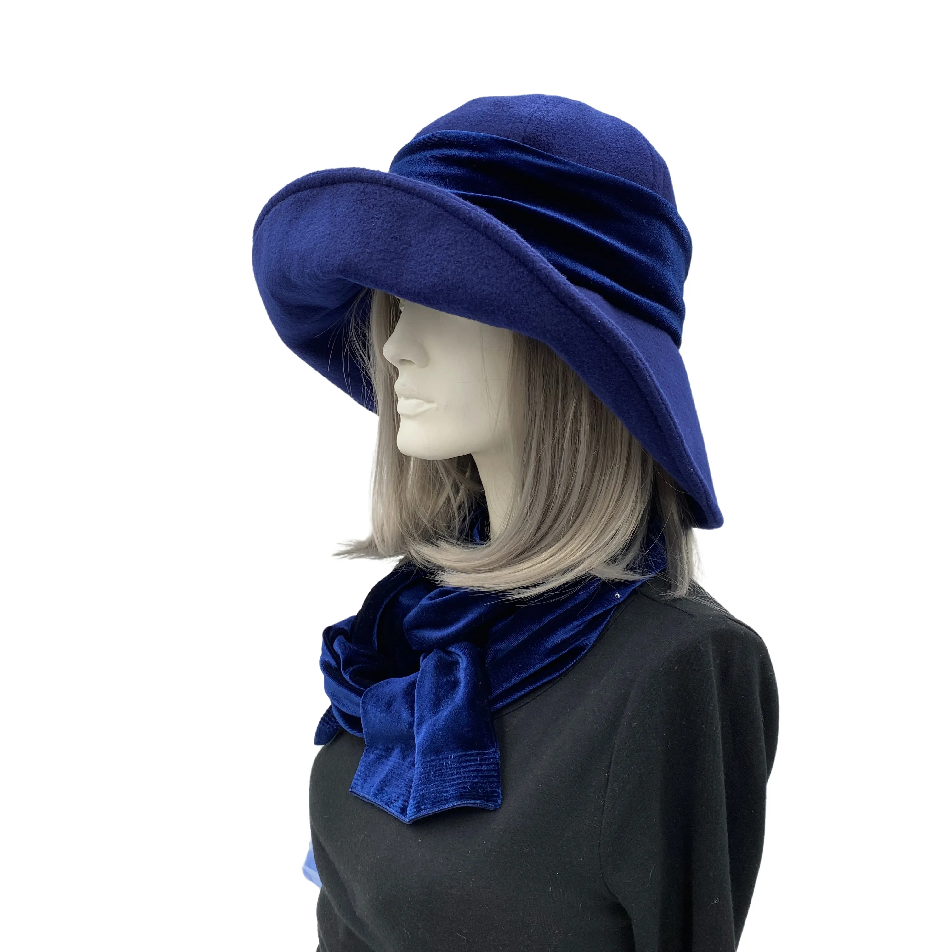 Womens Wide Brim Hat in Warm Fleece with Velvet Hat Band | The Derby